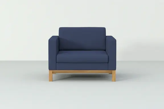 Sessel Delgano mit blauem Bezug Sessel Delgano mit blauem Bezug und Holzfüßen